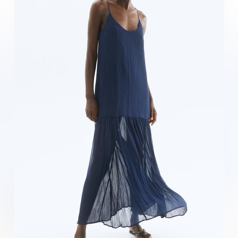 H&M Navy Blue Maxi Dress Chiffon